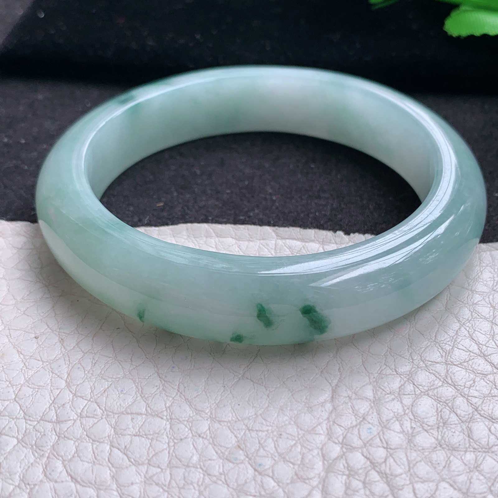 r飘逸款56*12.6*9平安镯 缅甸翡翠A货玉手镯精美冰飘花宽边玉手镯