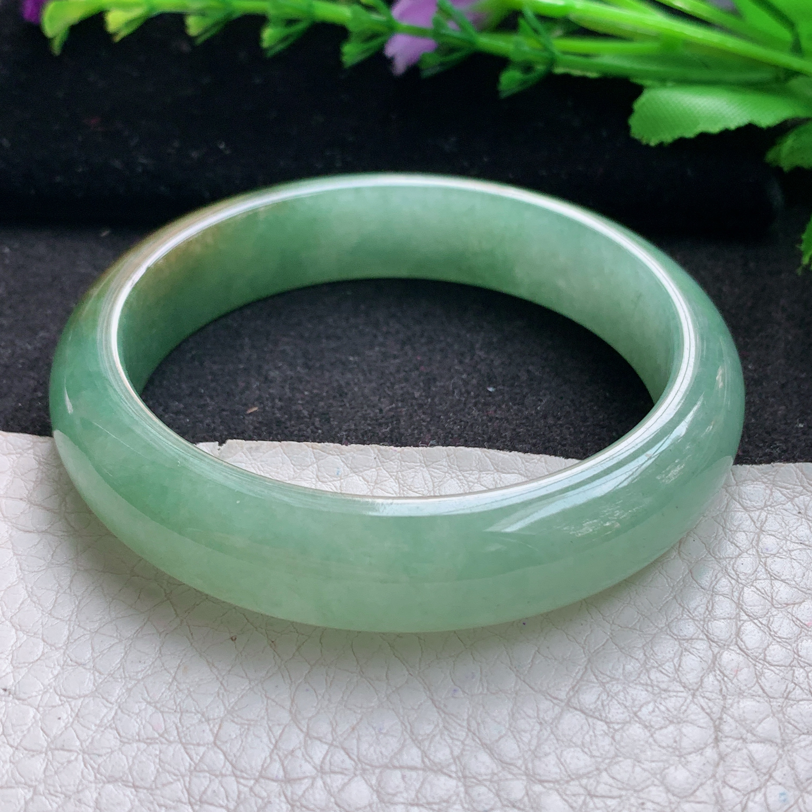 zjf实拍56*13*7.8平安镯 缅甸翡翠A货玉手镯精美黄加绿正圈玉手镯