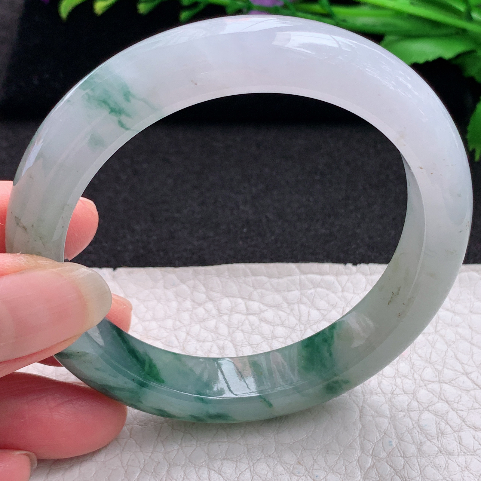 lpa飘逸款57*12.3*9平安镯 缅甸翡翠A货玉手镯精美冰飘花正圈玉手环