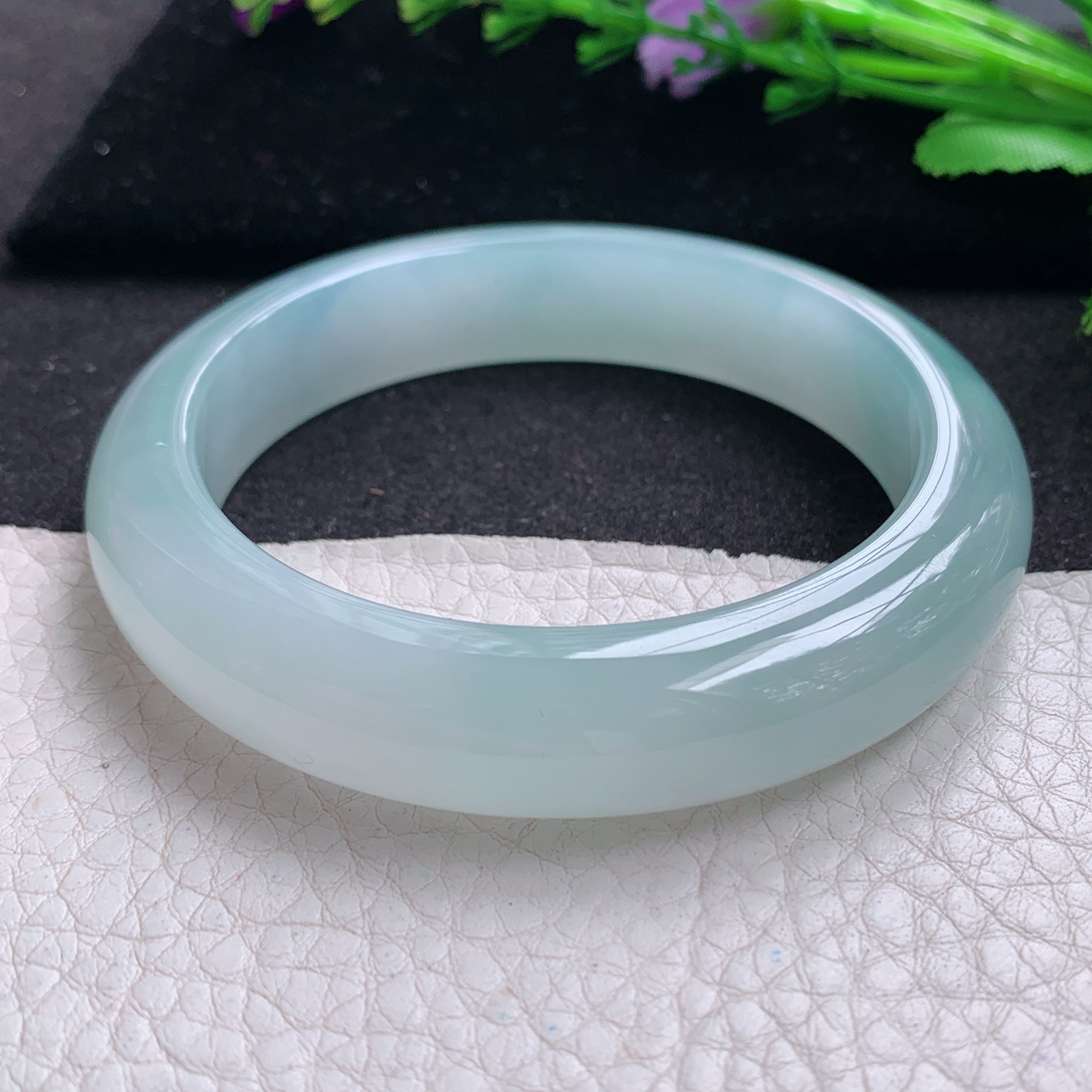 r独特款57*13.2*9平安镯 缅甸翡翠A货玉手镯冰蓝厚装宽边玉手镯