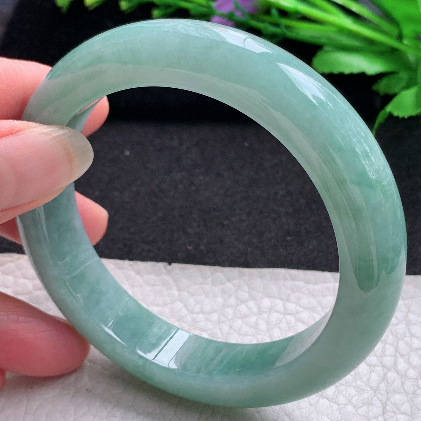 yh实拍58.5*13.3*9.6平安镯 缅甸翡翠A货玉手镯精美满绿厚装正圈玉手镯