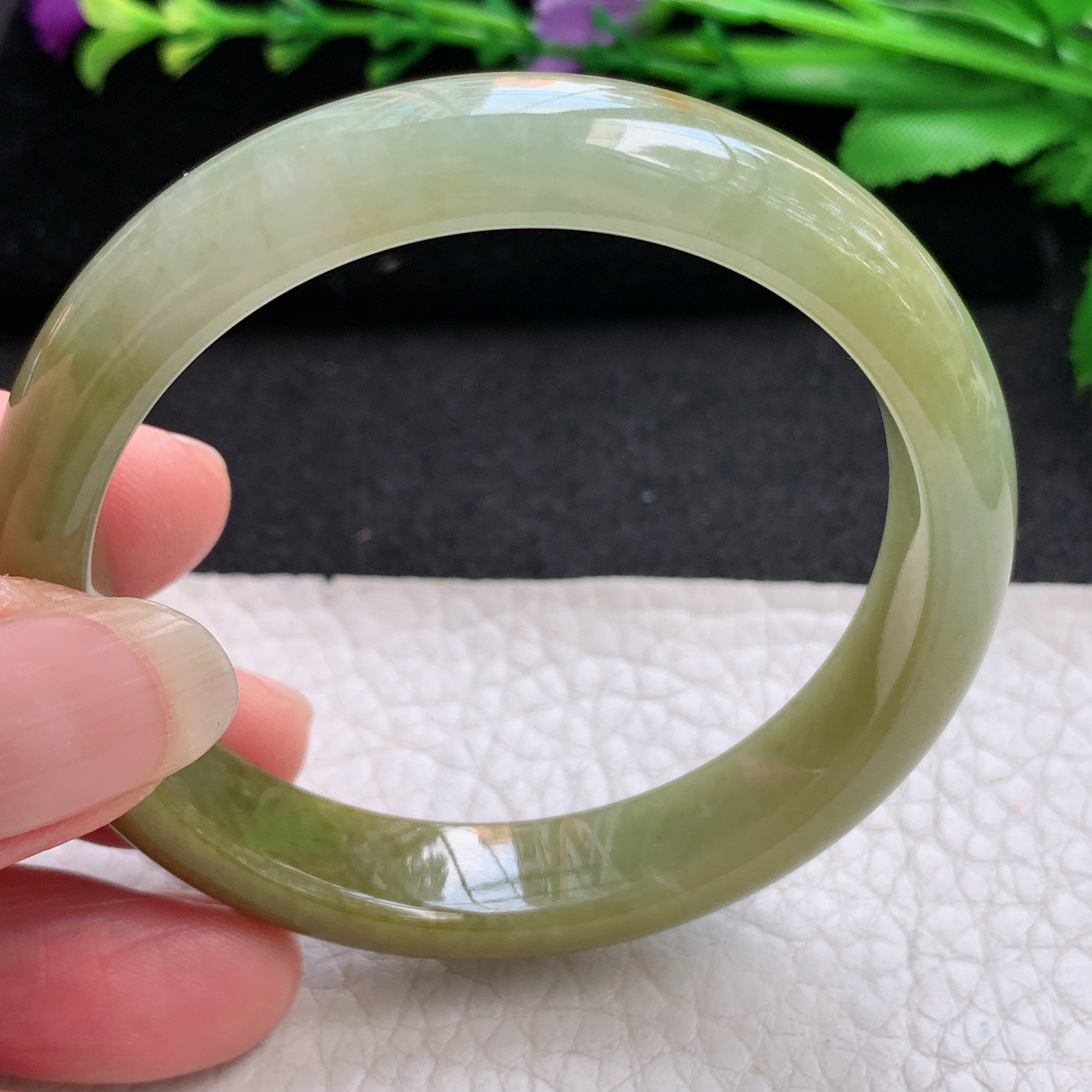 z小圈口51*10.5*7平安镯 缅甸翡翠A货玉手镯精美冰黄正圈玉手镯