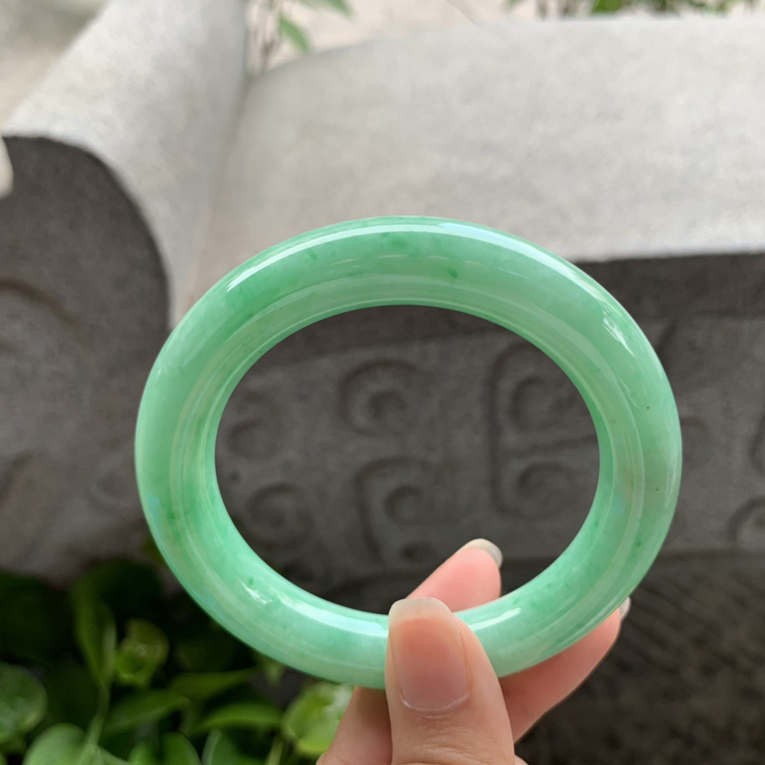 圈口55.8-11.3 【满绿圆条手镯】圆条55 56可戴