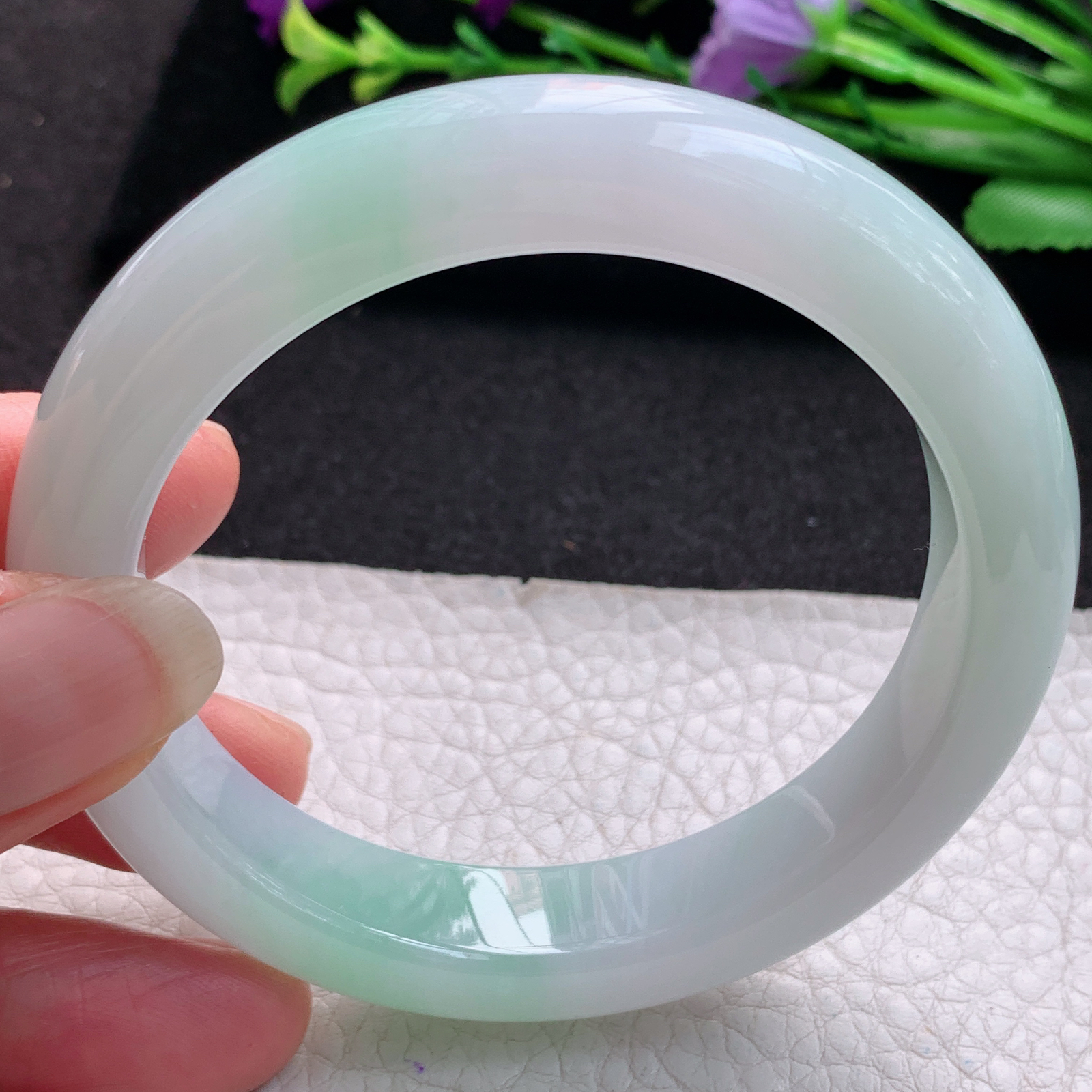 fl清新款56*11.8*9平安镯 缅甸翡翠A货玉手镯精美飘绿正圈玉手镯