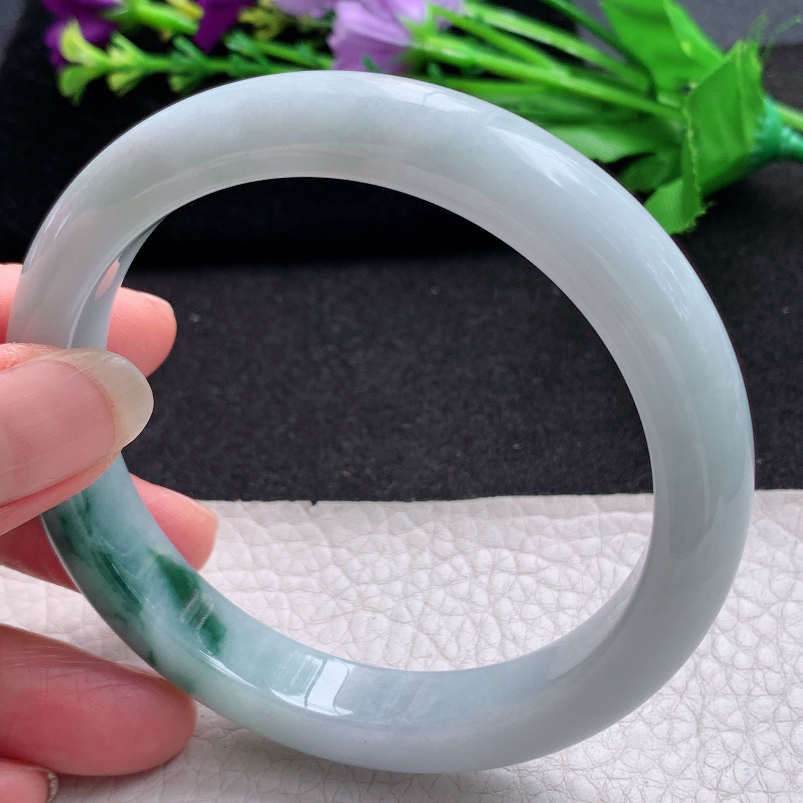 xc大圈口62*11.7*8.5平安镯 缅甸翡翠A货玉手镯精美飘花大气正圈玉手镯