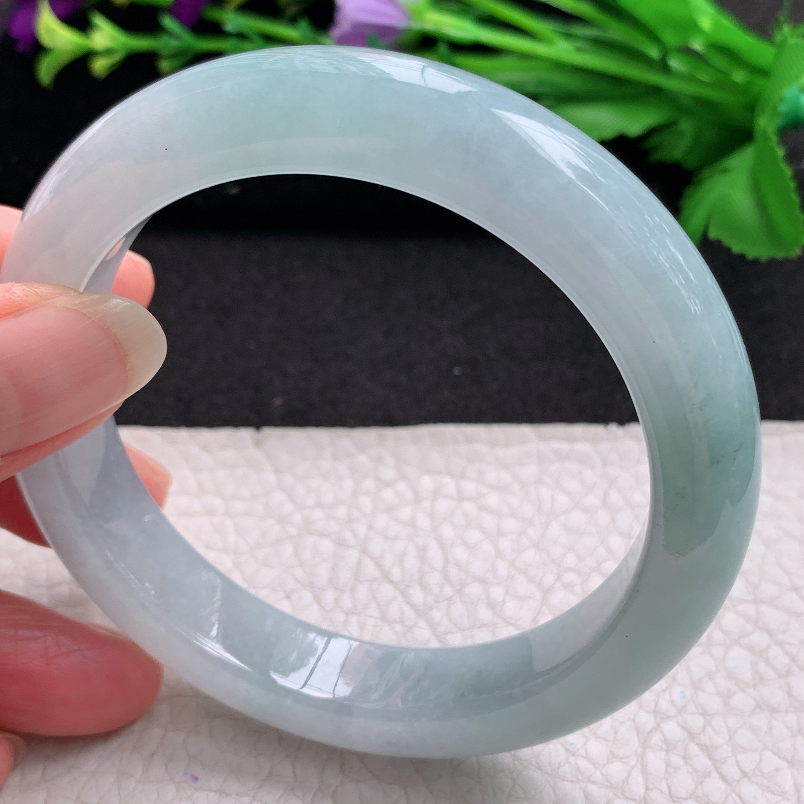 xo清新款59.5*12.5*9.2平安镯 缅甸翡翠A货玉手镯精美冰胶蓝韵正圈玉手环