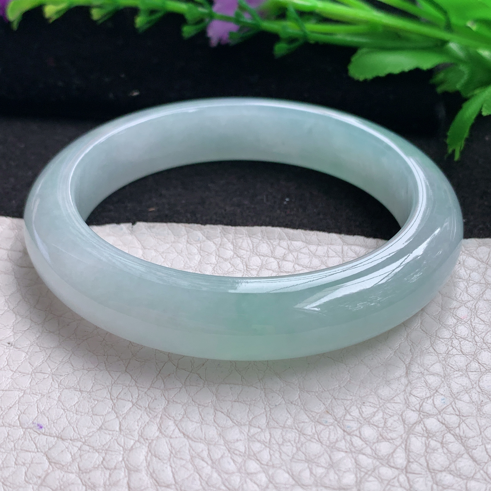 xo清新款59.5*12.5*9.5平安镯 缅甸翡翠A货玉手镯精美冰胶蓝韵正圈玉手环