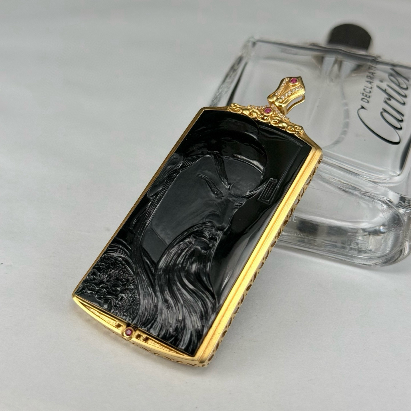 18k墨翠关公 种好色正 黑度极好 打灯通透 油性十足 雕工精湛 尺寸74.1