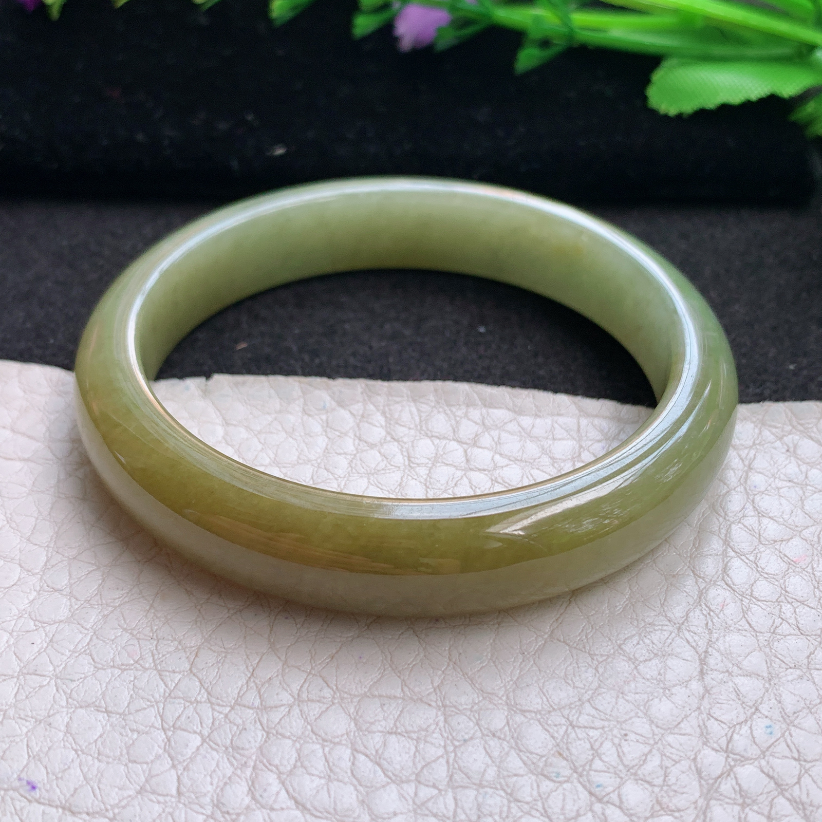 z小圈口51*10.5*7平安镯 缅甸翡翠A货玉手镯精美冰黄正圈玉手镯