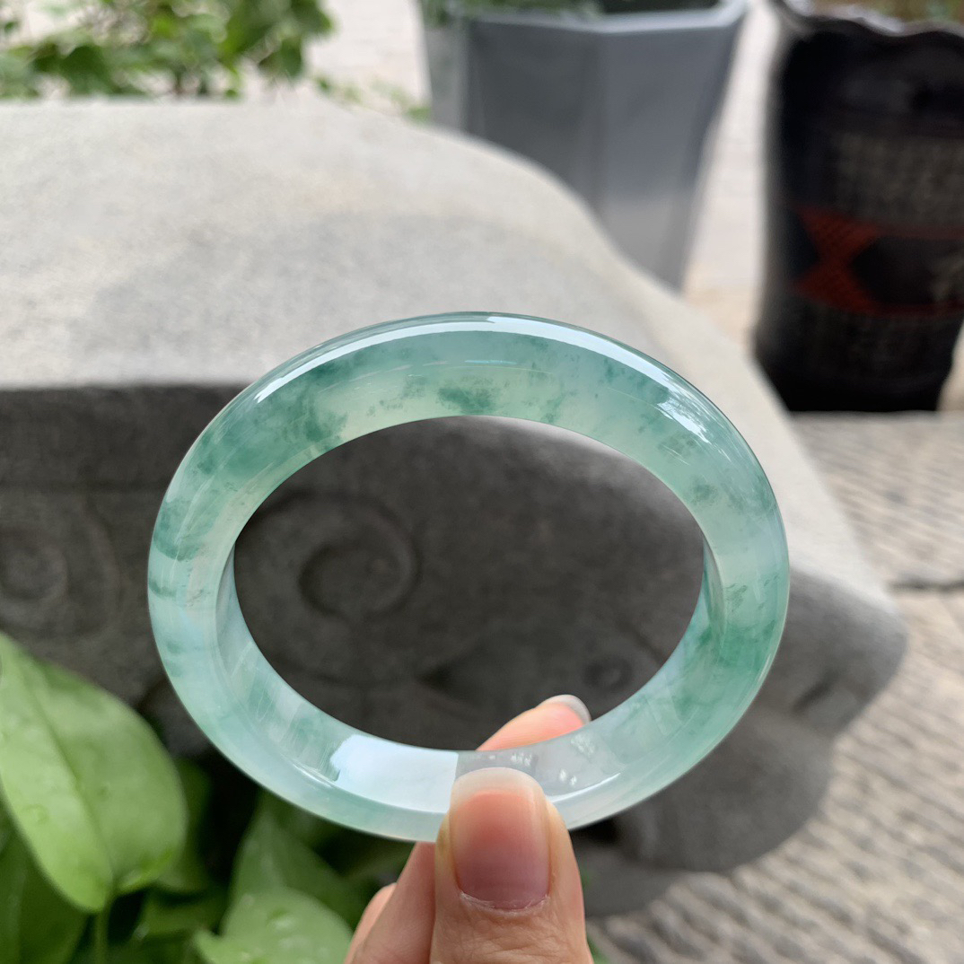 大圈口 58.7-12.7-9.1【冰种飘绿花正圈手镯】正圈58 59可戴