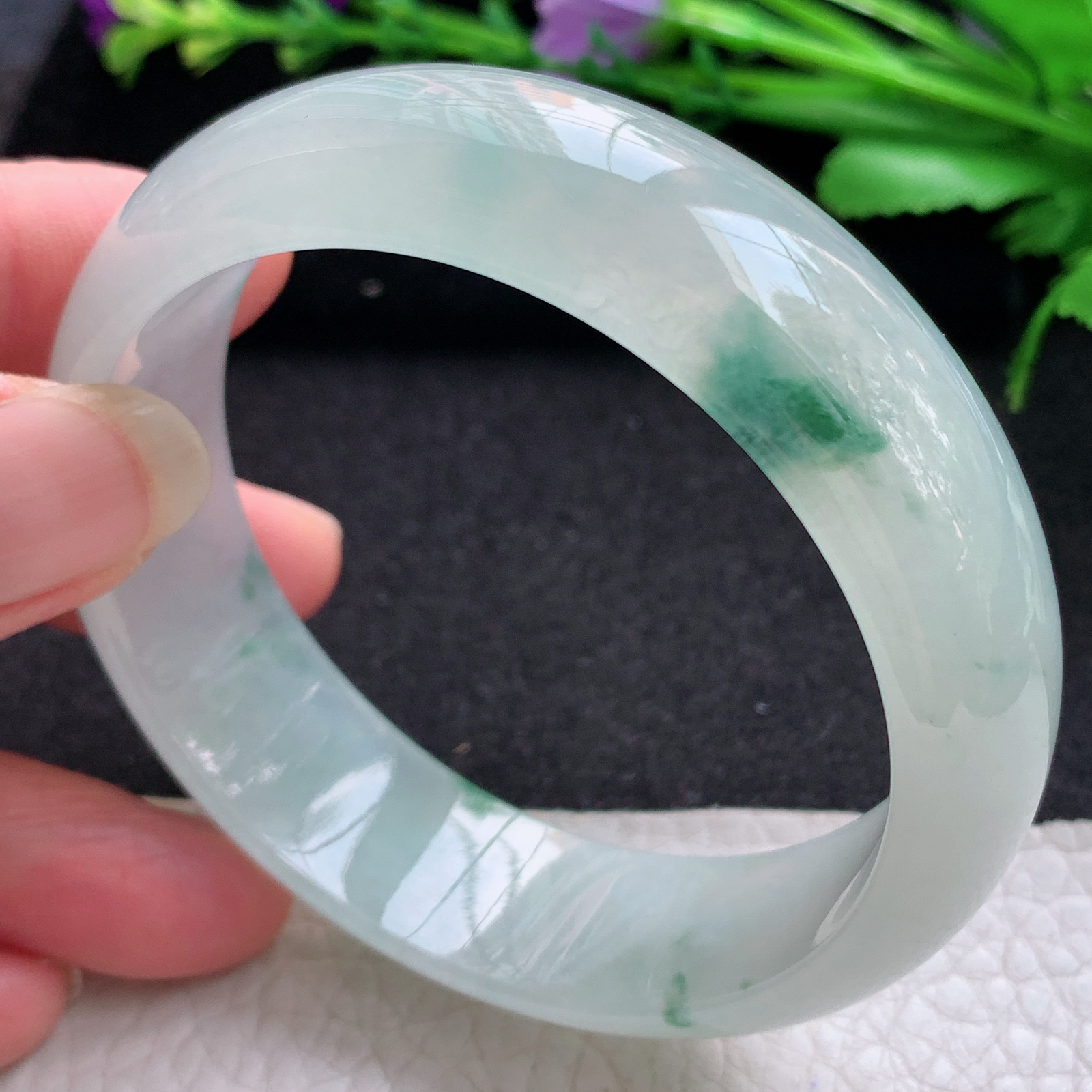 ax实拍57.5*17.5*7.5轮胎镯 缅甸翡翠A货玉手镯精美冰飘花大气正圈玉手镯