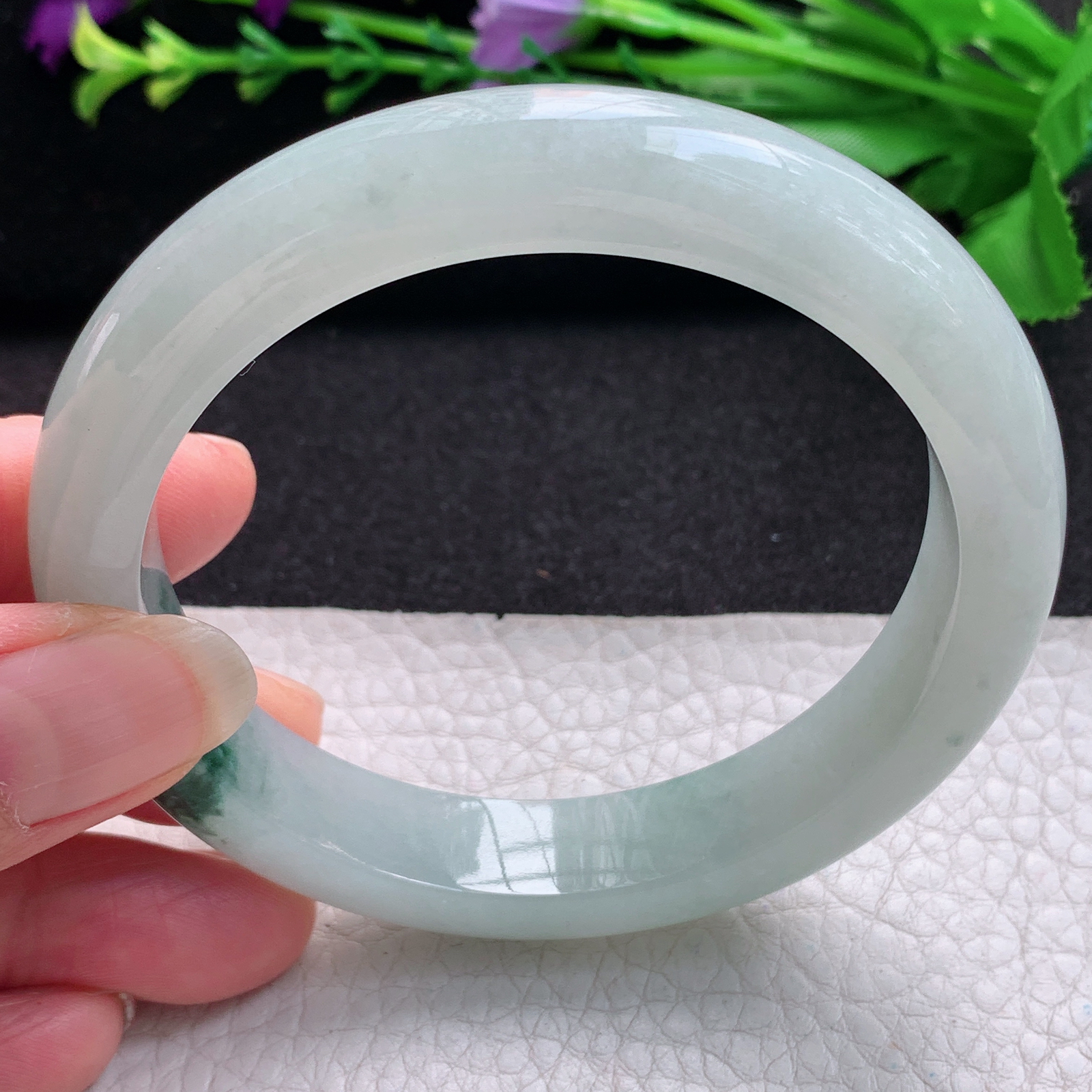 fl大圈口60*12.3*8.8平安镯 缅甸翡翠A货玉手镯精美飘花大气正圈玉手镯