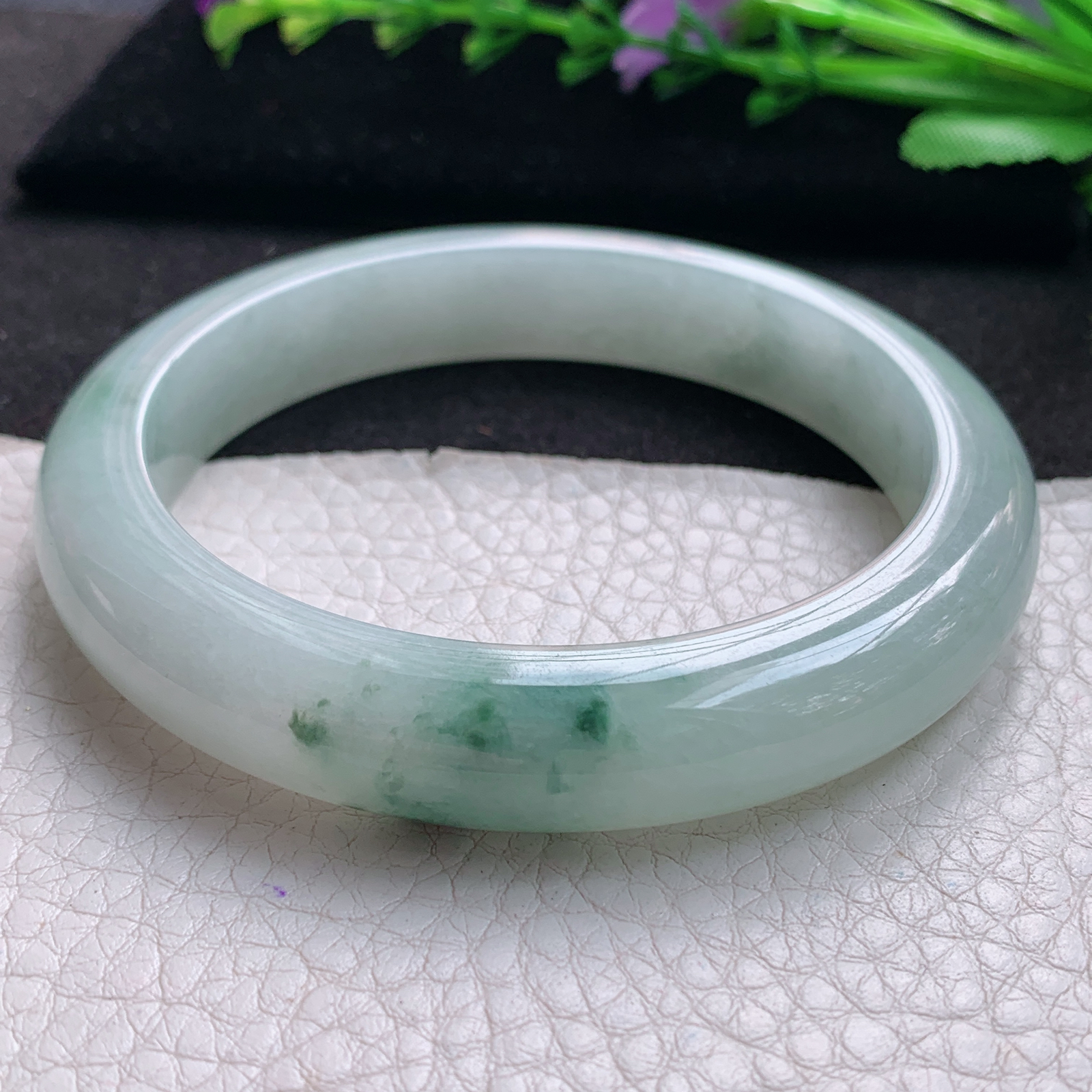 fl大圈口60*12.3*8.8平安镯 缅甸翡翠A货玉手镯精美飘花大气正圈玉手镯