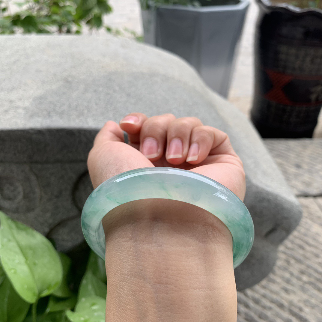 大圈口 58.7-12.7-9.1【冰种飘绿花正圈手镯】正圈58 59可戴