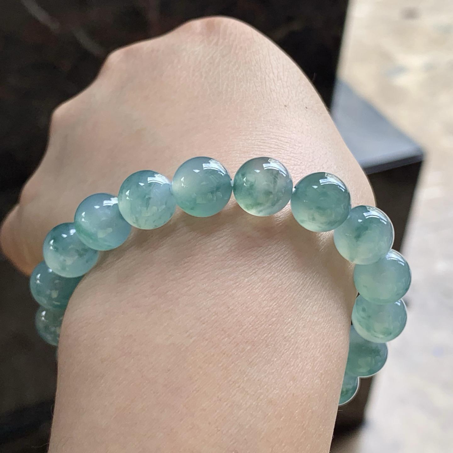 冰蓝花手串^_^冰透 飘花灵韵 种水好