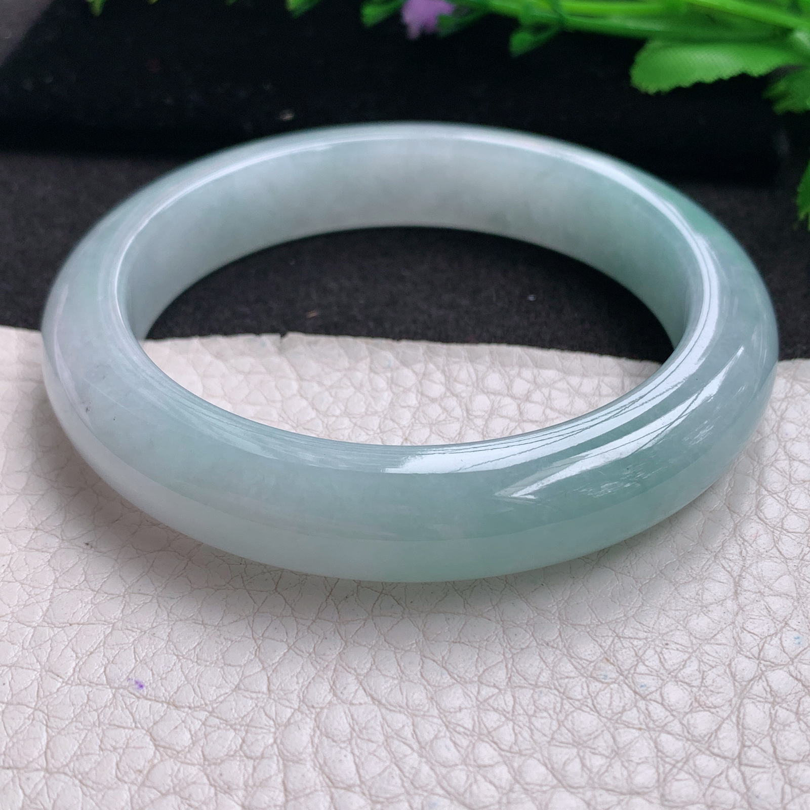 xo清新款59.5*12.5*9.2平安镯 缅甸翡翠A货玉手镯精美冰胶蓝韵正圈玉手环