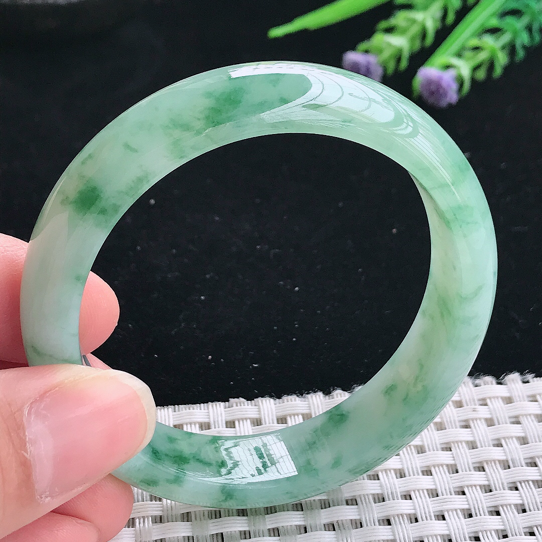 实拍天然翡翠52.5/13.5/7.2老坑冰胶果冻冰飘花手镯玉镯手环