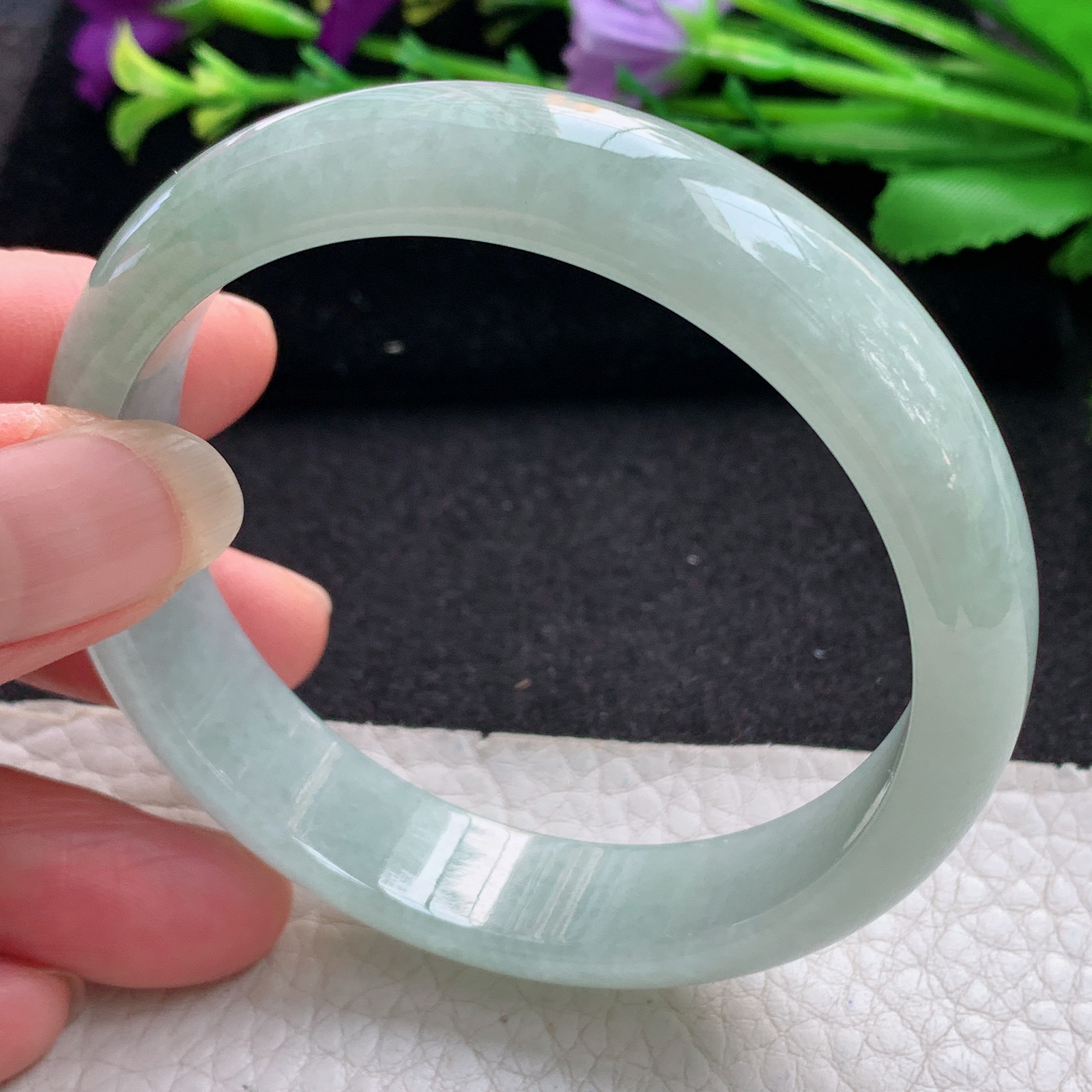 js实拍57*13*7平安镯 缅甸翡翠A货玉手镯精美水绿正圈玉手镯