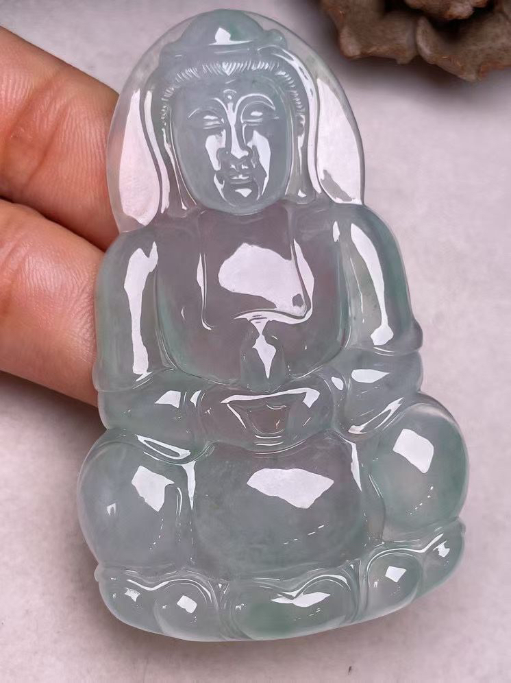 冰种晴底【立体观音】吊坠，种水好，玉质细腻 ，卖相好‘