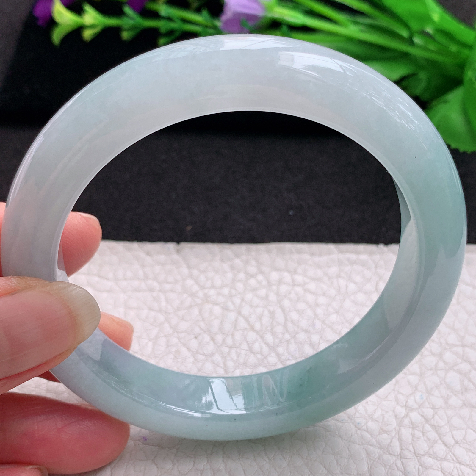 xo清新款59.5*12.5*9.2平安镯 缅甸翡翠A货玉手镯精美冰胶蓝韵正圈玉手环