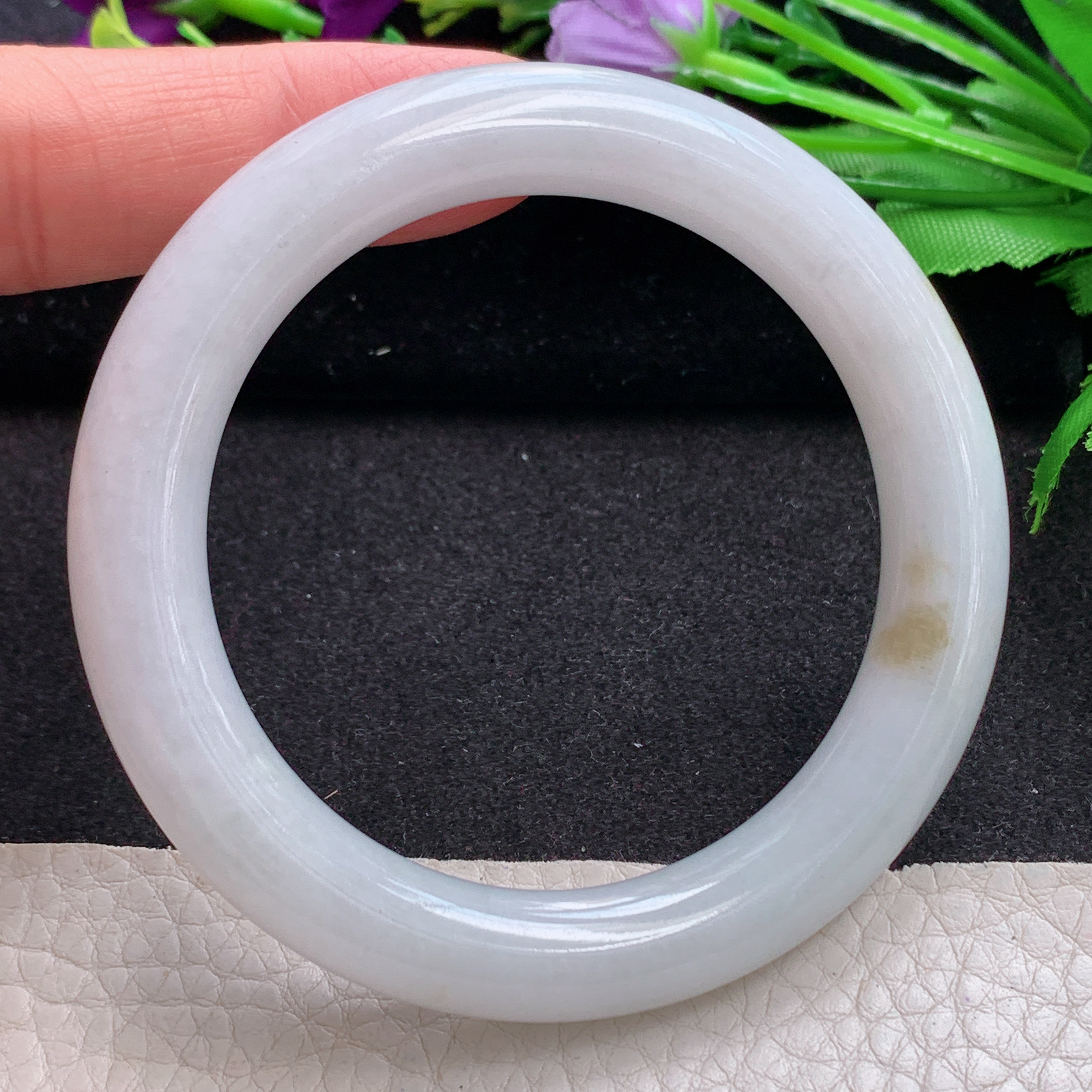 ll实拍53.5*10美人镯 缅甸翡翠A货玉手镯精美双彩圆条玉手镯