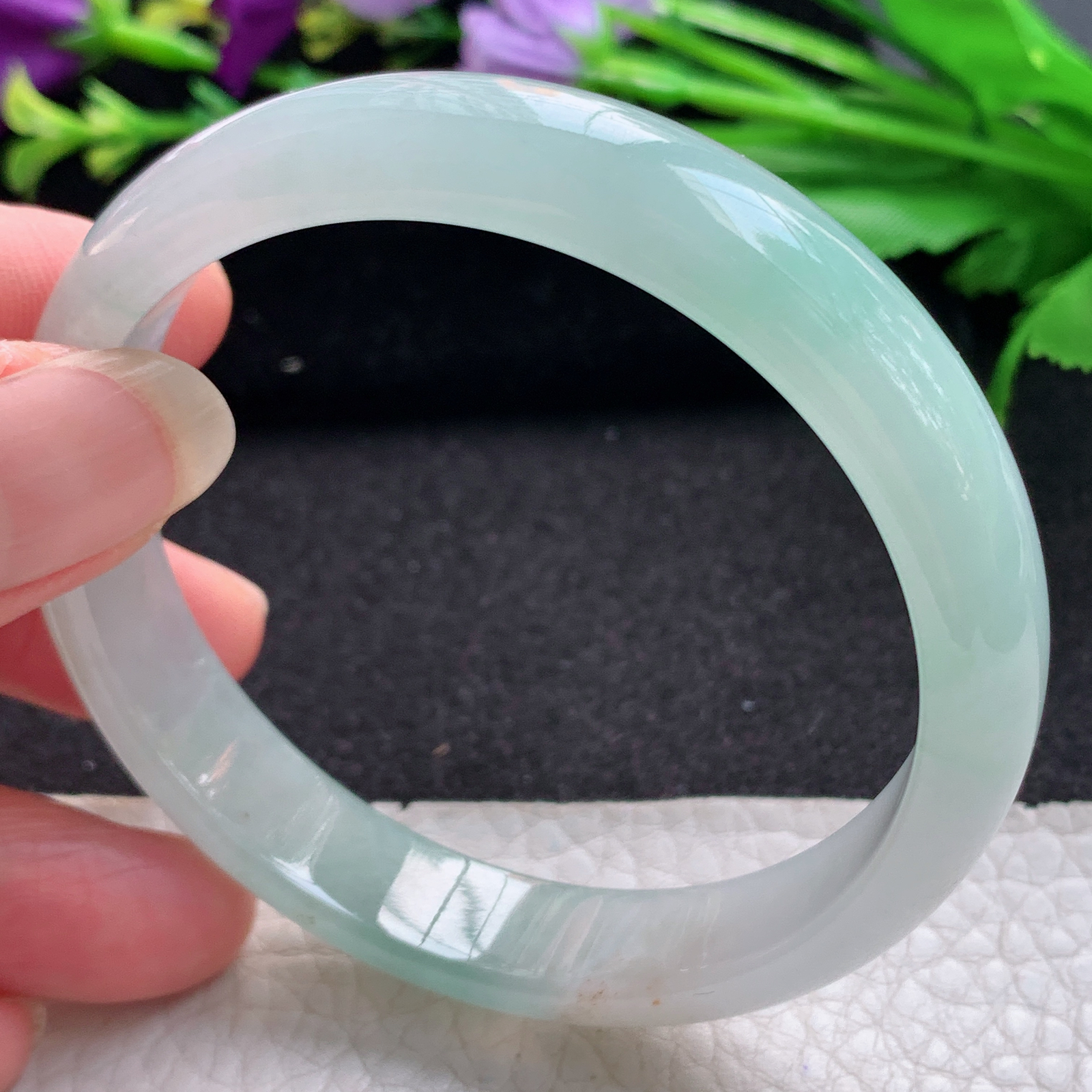 js实拍57*11.8*6.6平安镯 缅甸翡翠A货玉手镯精美冰晴秀气正圈玉手镯