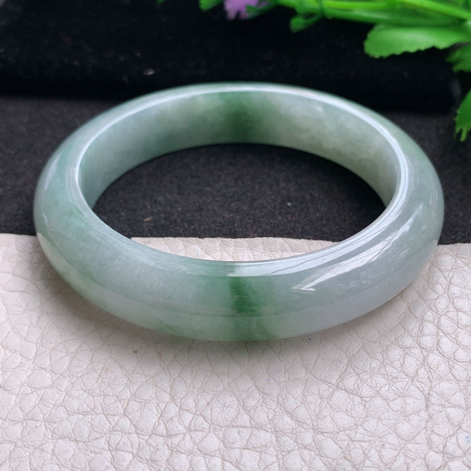 ll实拍54*12.2*8.7平安镯 缅甸翡翠A货玉手镯精美飘花正圈玉手镯