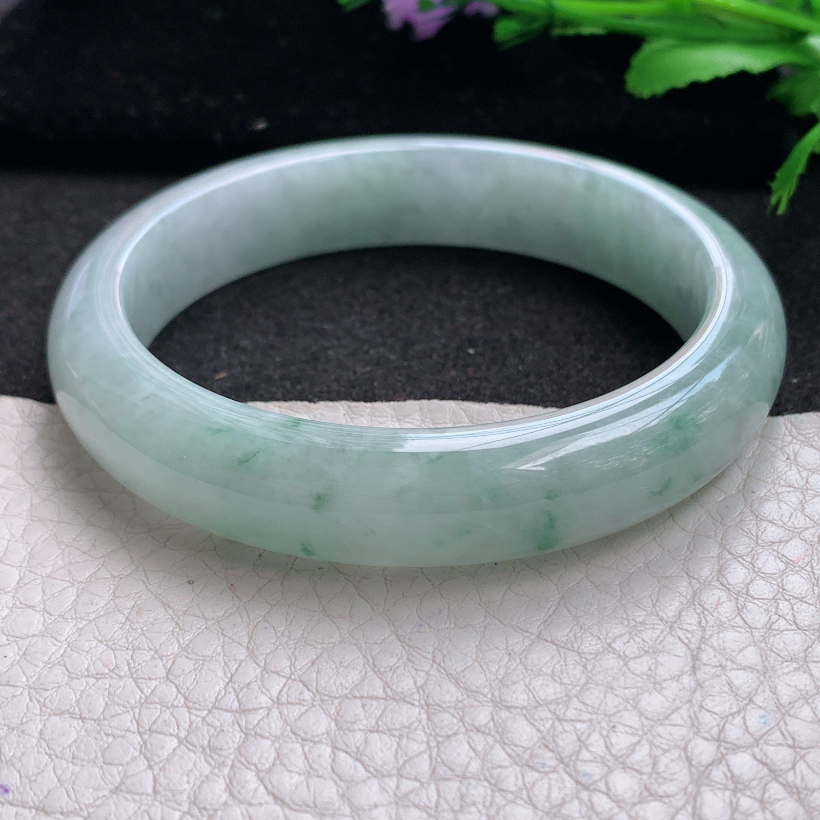 ll实拍57.5*12.3*8平安镯 缅甸翡翠A货玉手镯精美飘花正圈玉手镯