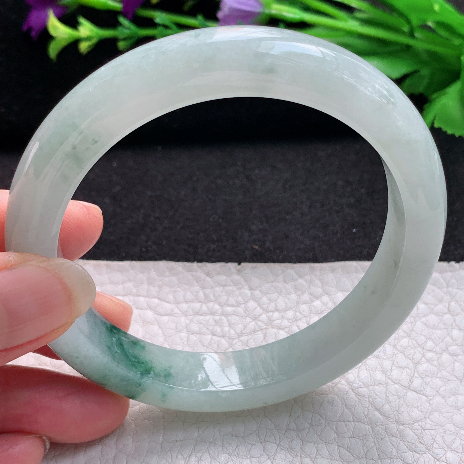 fl大圈口60*12.3*8.8平安镯 缅甸翡翠A货玉手镯精美飘花大气正圈玉手镯