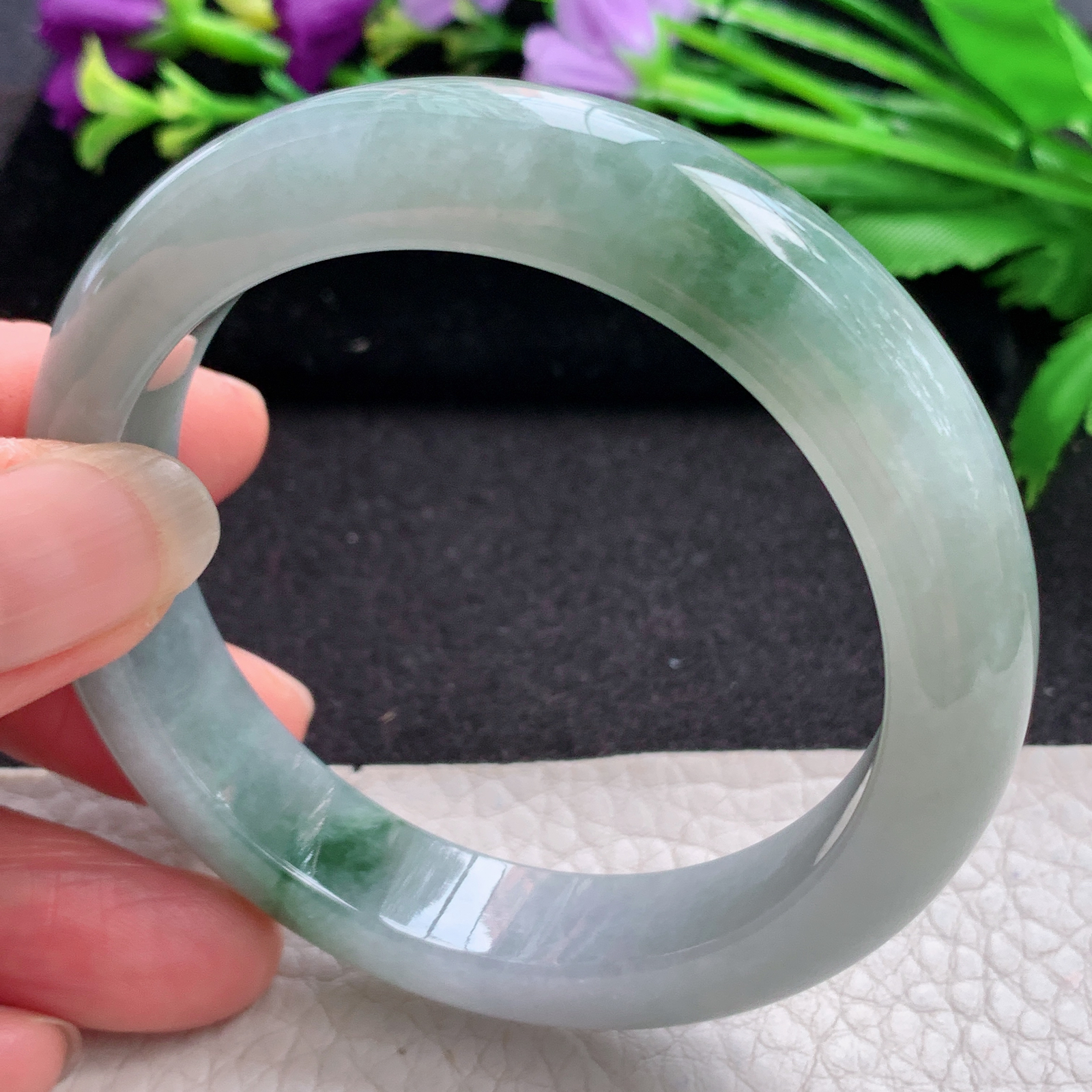 ll实拍54*12.2*8.7平安镯 缅甸翡翠A货玉手镯精美飘花正圈玉手镯