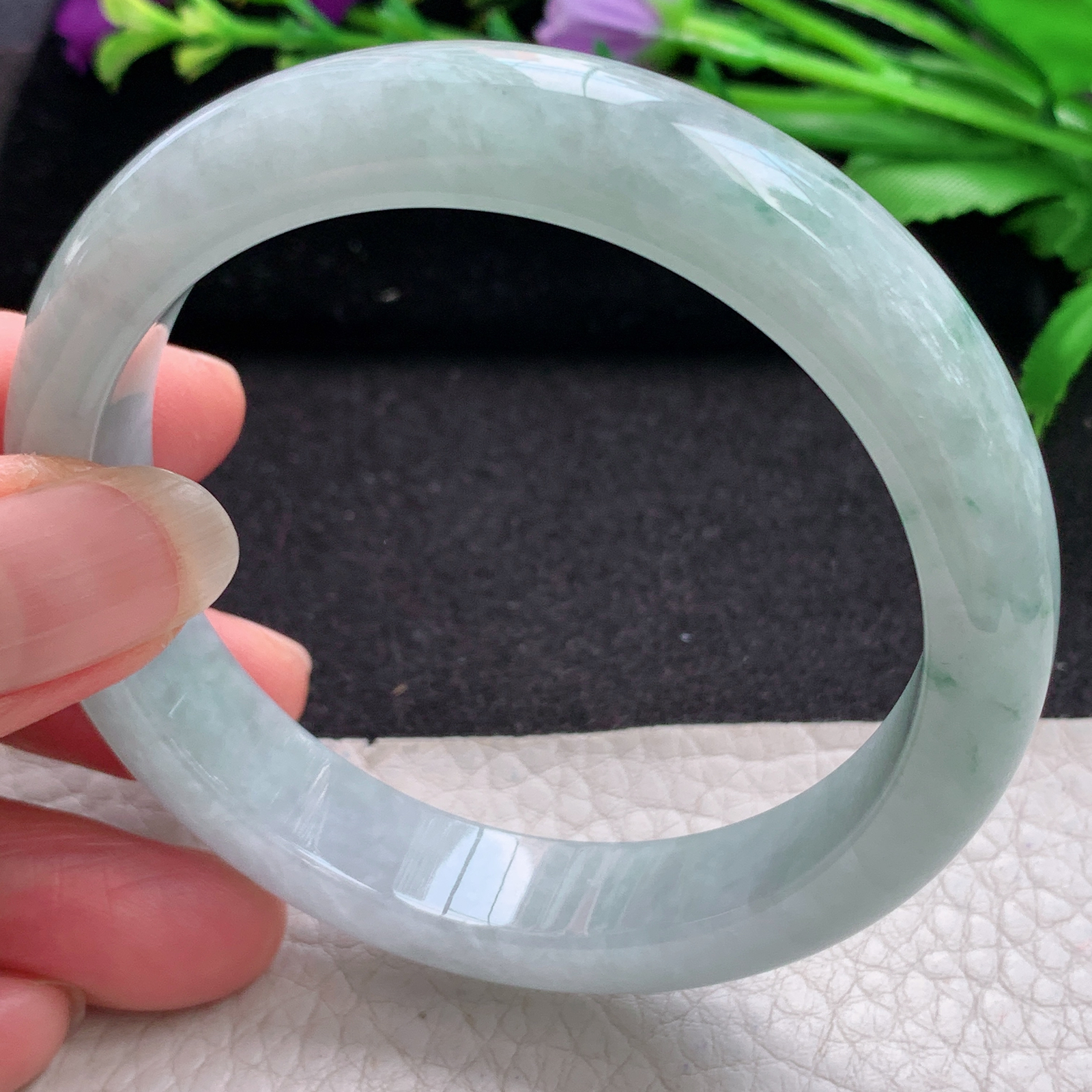 ll实拍57.5*12.3*8平安镯 缅甸翡翠A货玉手镯精美飘花正圈玉手镯