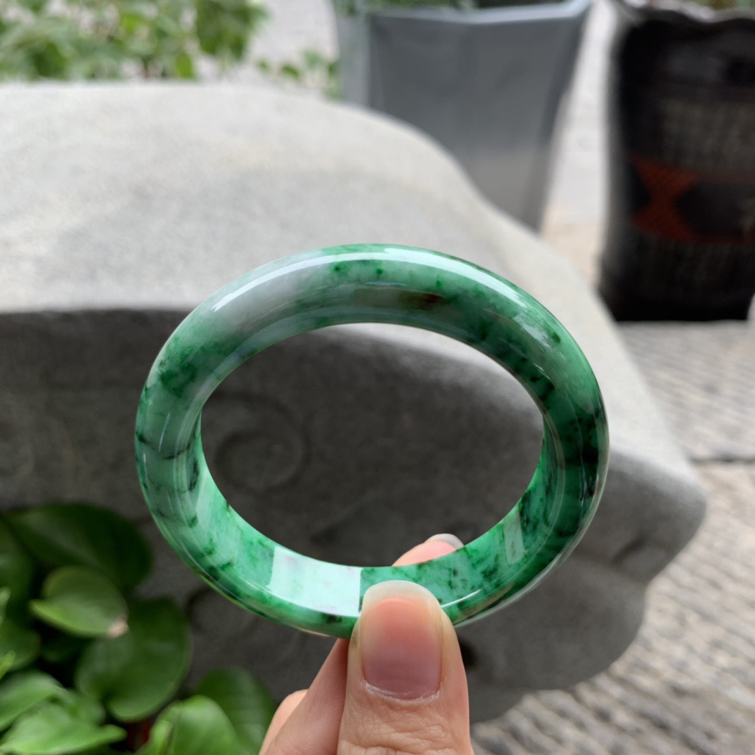 圈口52.8-12.3-8.1 【满绿正圈手镯】正圈52 53可戴