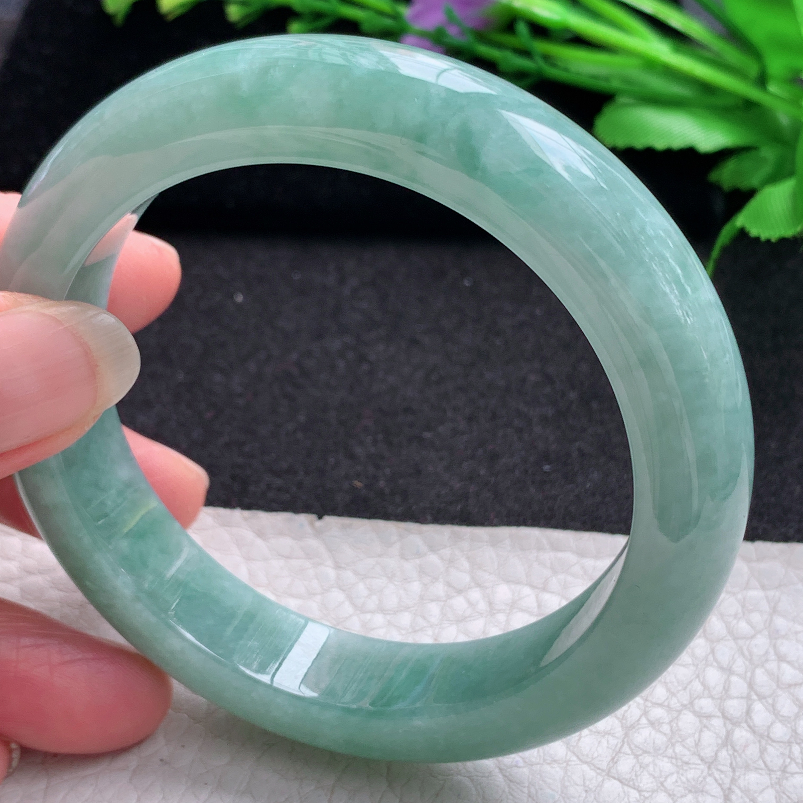 yh实拍58.5*13.3*9.6平安镯 缅甸翡翠A货玉手镯精美满绿厚装正圈玉手镯