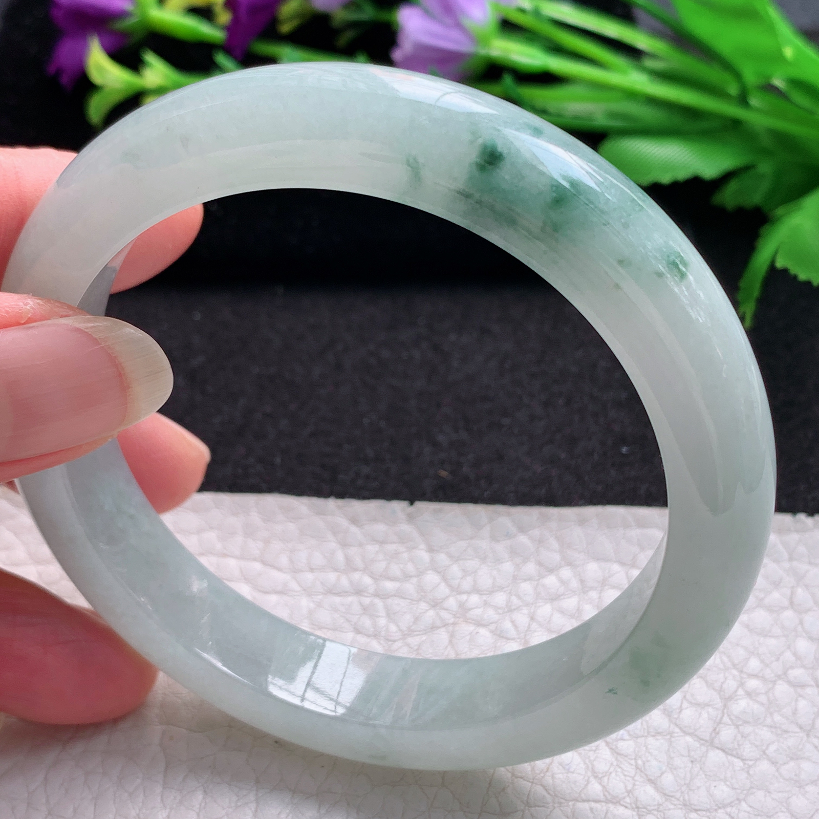 fl大圈口60*12.3*8.8平安镯 缅甸翡翠A货玉手镯精美飘花大气正圈玉手镯