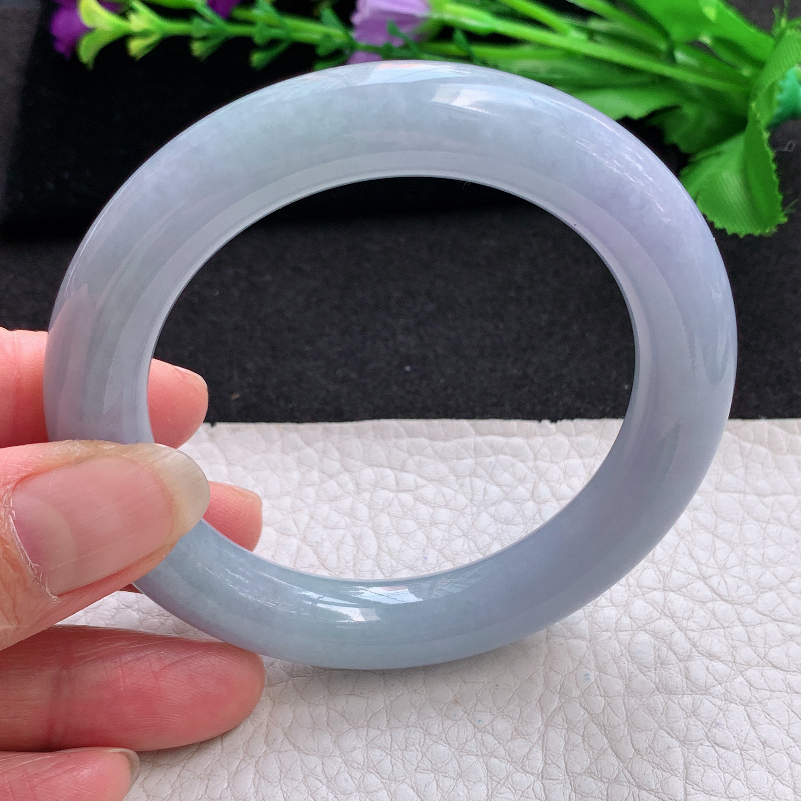 z实拍55*11.2美人镯 缅甸翡翠A货玉手镯精美紫罗兰圆条玉手镯