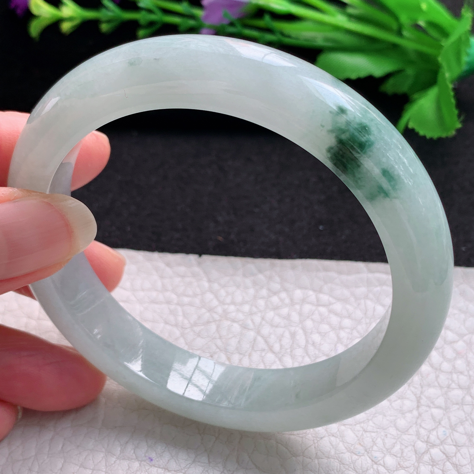 fl大圈口60*12.3*8.8平安镯 缅甸翡翠A货玉手镯精美飘花大气正圈玉手镯