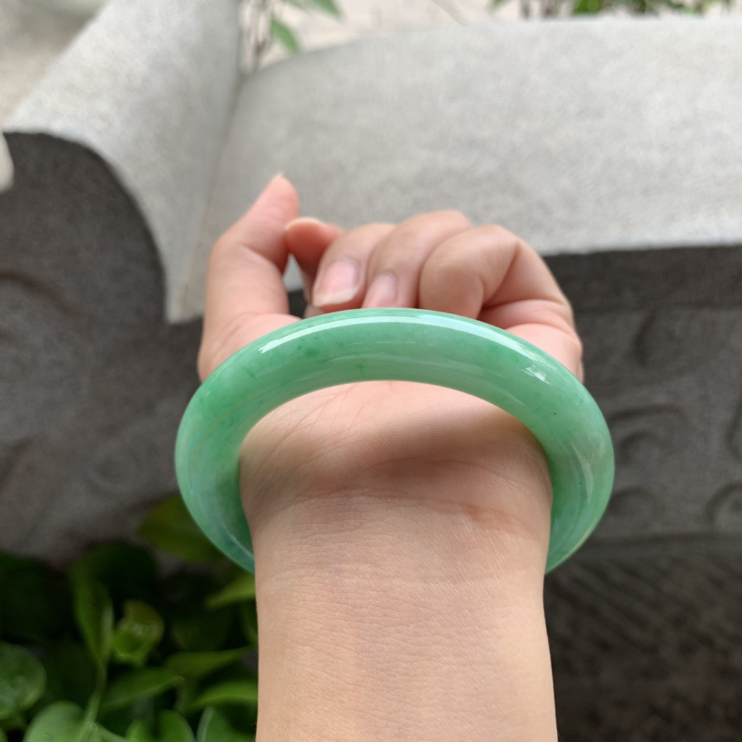 圈口55.8-11.3 【满绿圆条手镯】圆条55 56可戴