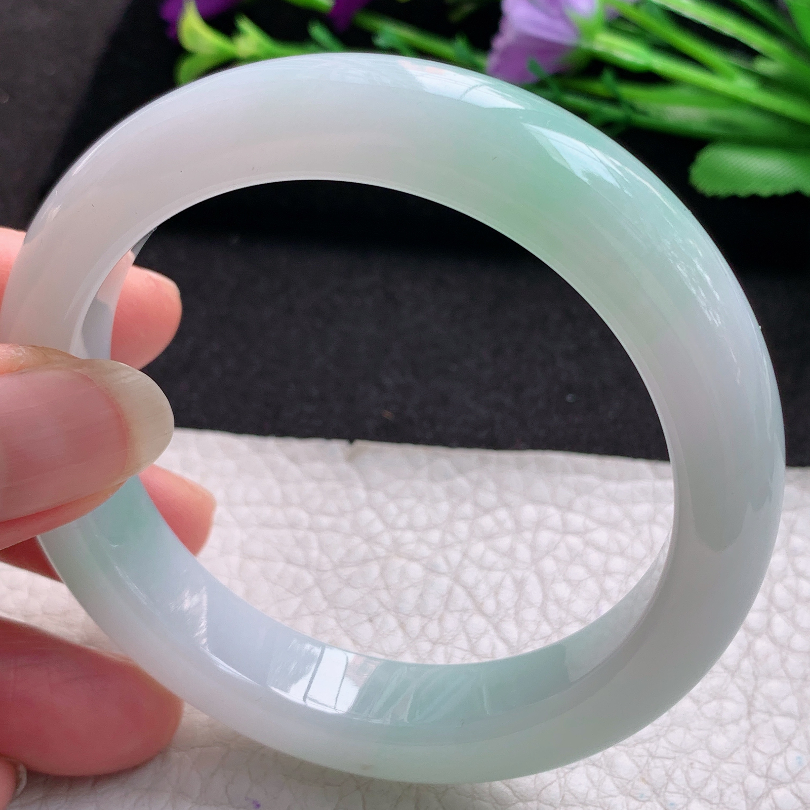 fl清新款56*11.8*9平安镯 缅甸翡翠A货玉手镯精美飘绿正圈玉手镯