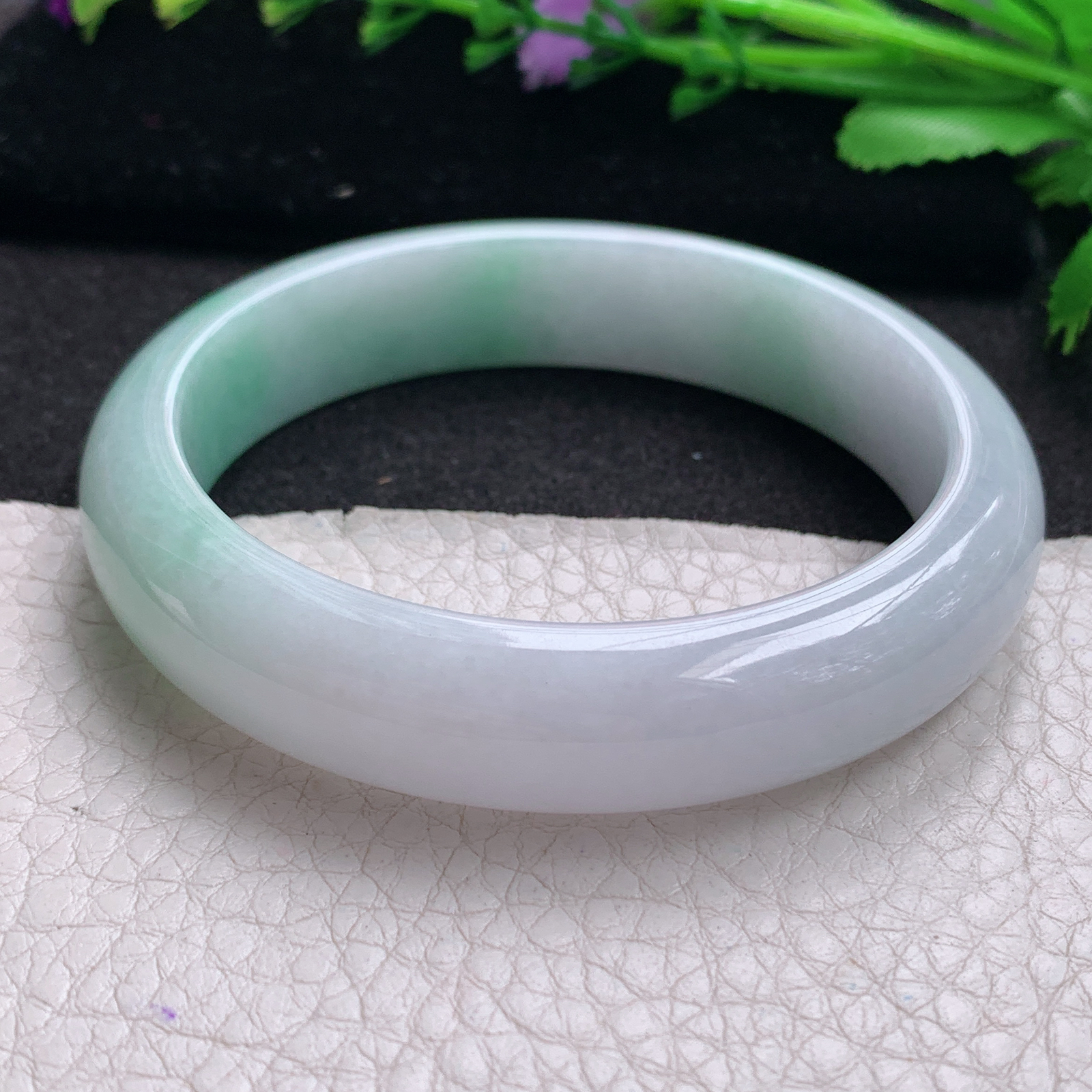 ee清新款57*13*7.5平安镯 缅甸翡翠A货玉手镯精美飘绿玉手环