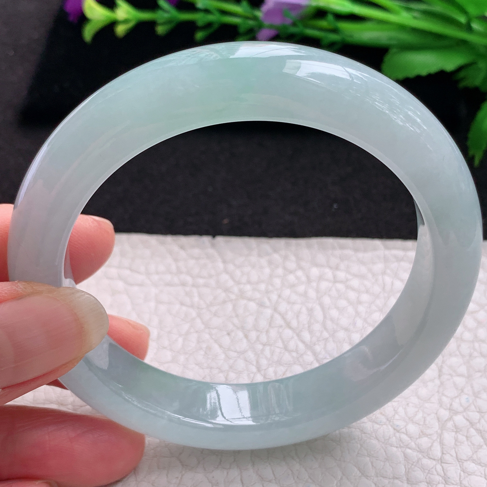 xo清新款59.5*12.5*9.5平安镯 缅甸翡翠A货玉手镯精美冰胶蓝韵正圈玉手环