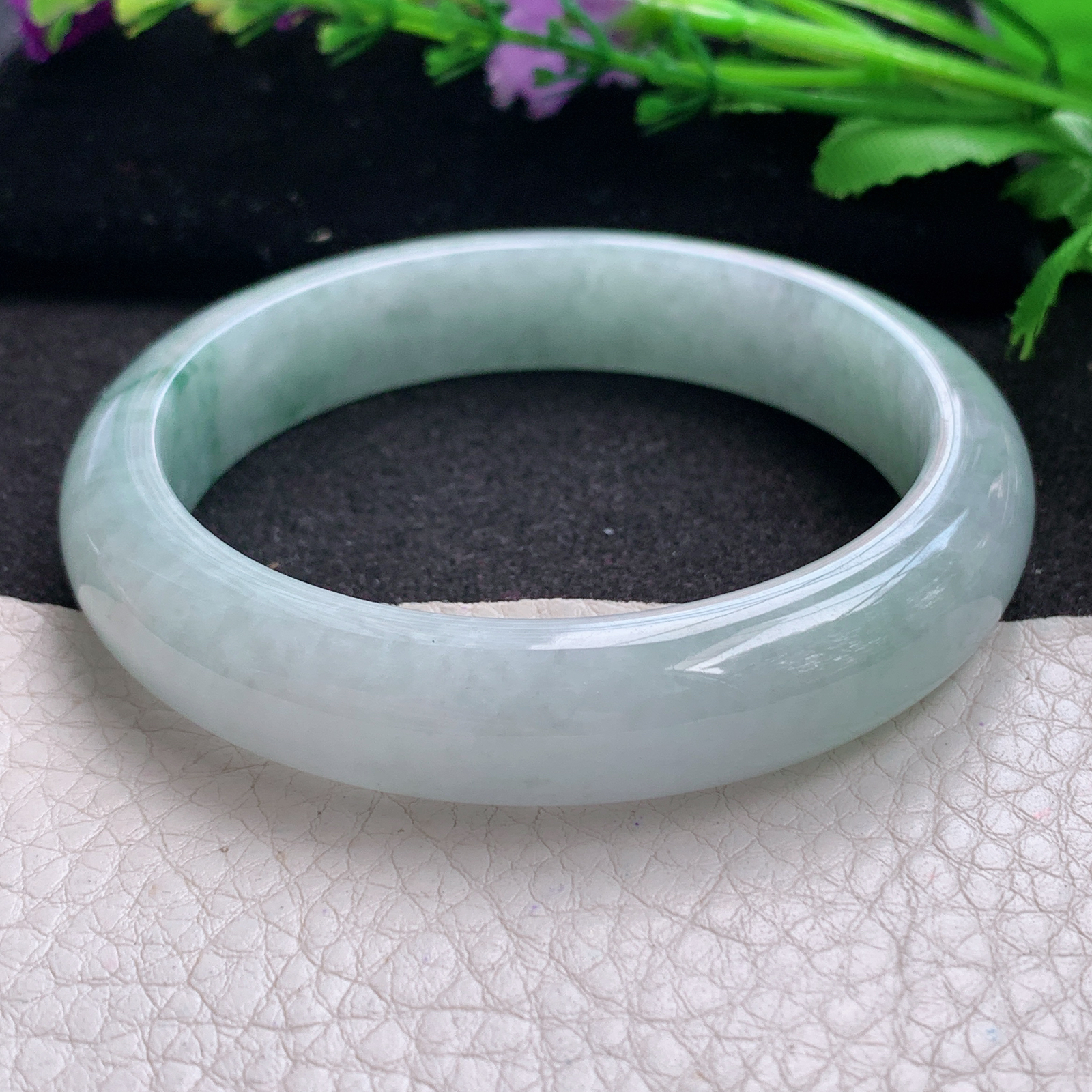 ll实拍57.5*12.3*8平安镯 缅甸翡翠A货玉手镯精美飘花正圈玉手镯