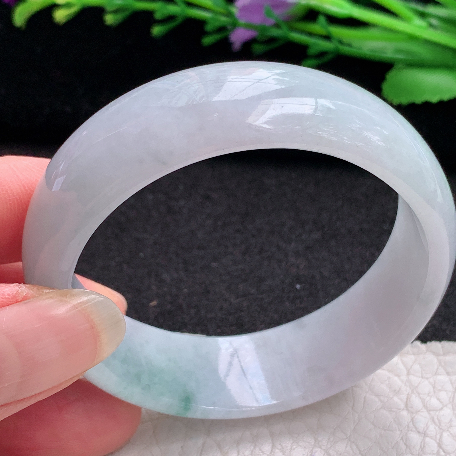 ee小圈口53.8*48.8*16.6*6.2轮胎贵妃镯 缅甸翡翠A货飘花玉手镯