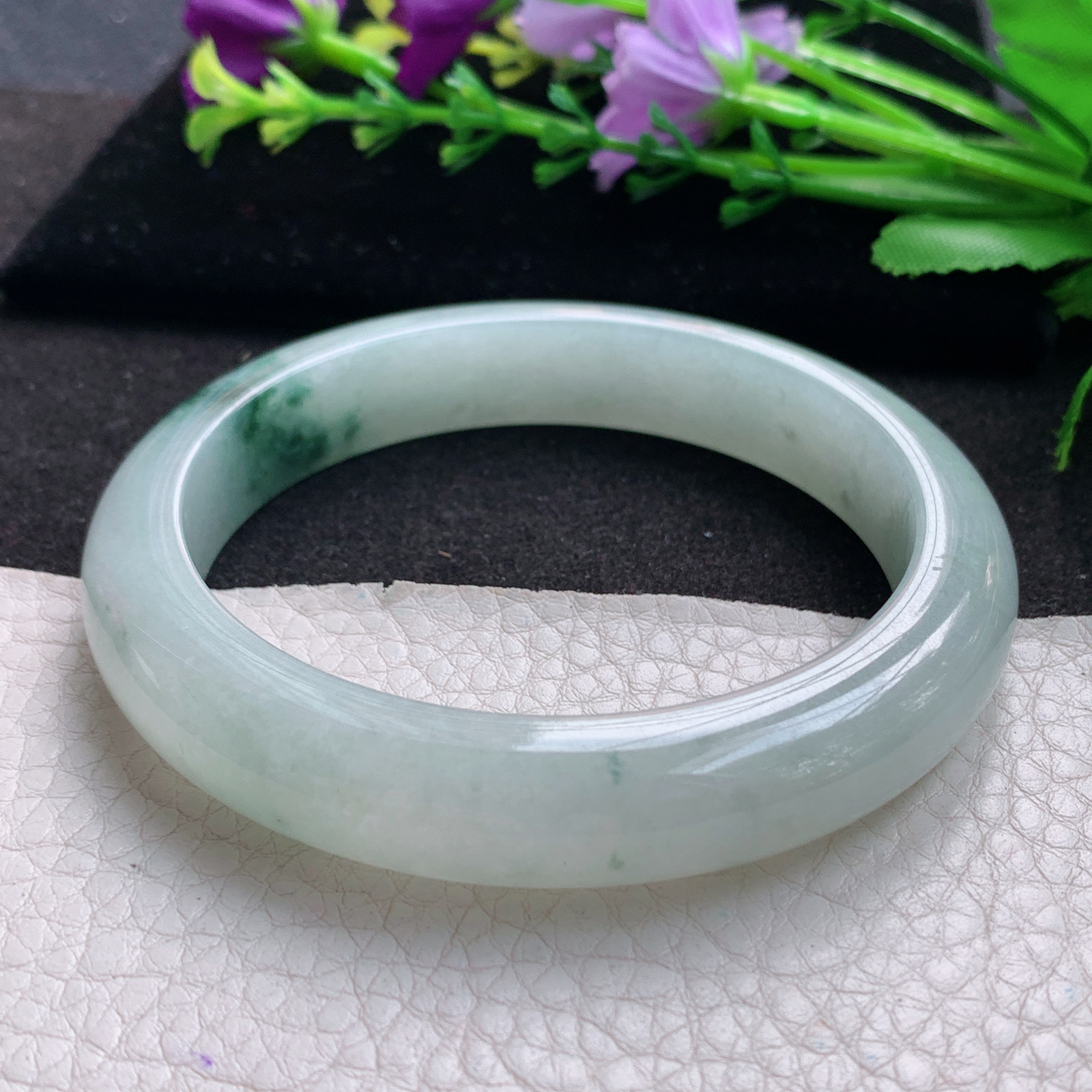 fl大圈口60*12.3*8.8平安镯 缅甸翡翠A货玉手镯精美飘花大气正圈玉手镯