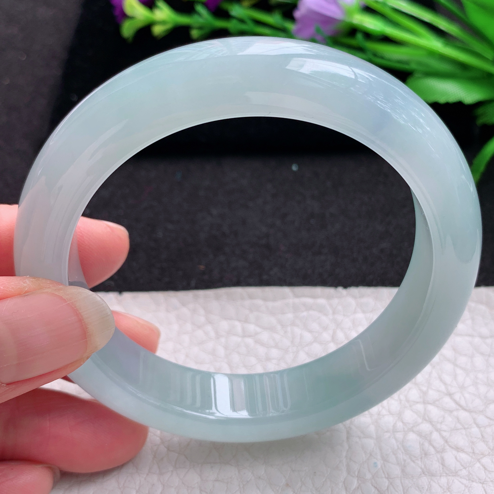 r独特款57*13.2*9平安镯 缅甸翡翠A货玉手镯冰蓝厚装宽边玉手镯