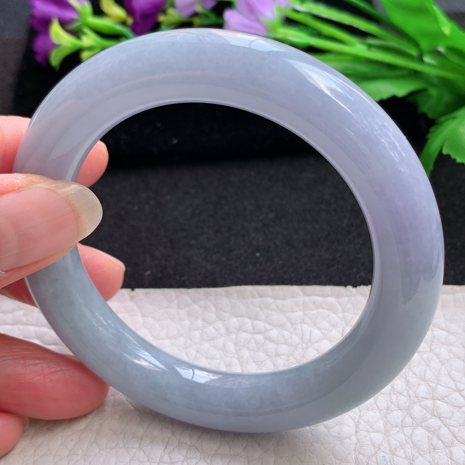 z实拍55*11.2美人镯 缅甸翡翠A货玉手镯精美紫罗兰圆条玉手镯