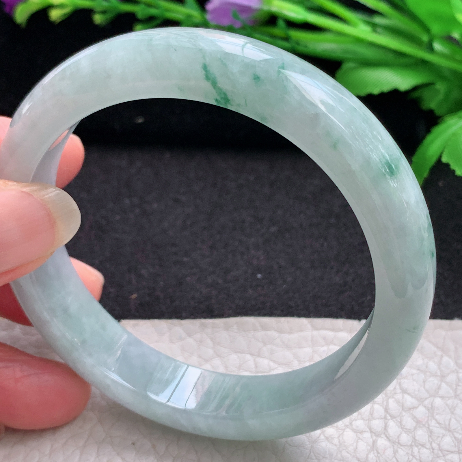 ll实拍57.5*12.3*8平安镯 缅甸翡翠A货玉手镯精美飘花正圈玉手镯