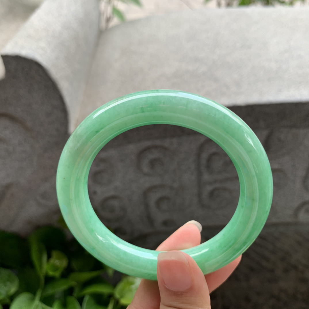 圈口55.8-11.3 【满绿圆条手镯】圆条55 56可戴