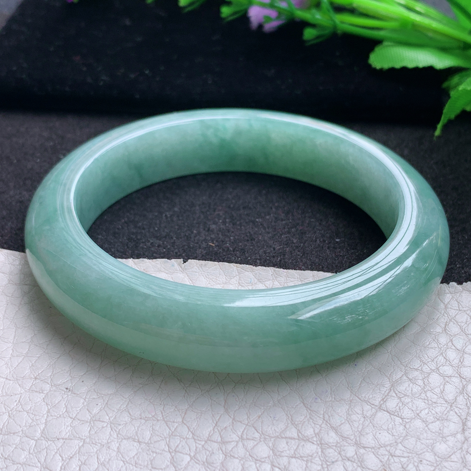 yh实拍58.5*13.3*9.6平安镯 缅甸翡翠A货玉手镯精美满绿厚装正圈玉手镯