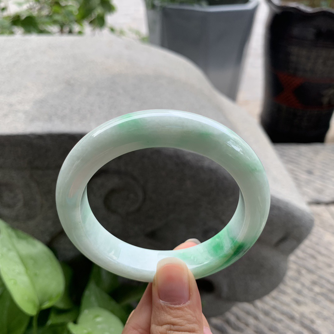 圈口 57.4-12.8-9.9【飘辣绿正圈手镯】正圈57 58可戴