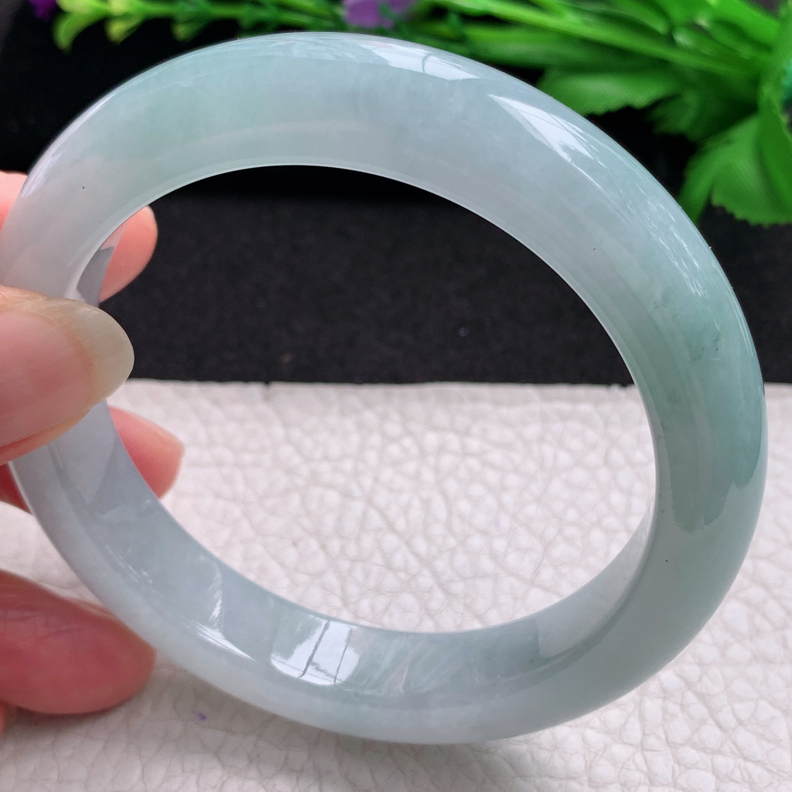 xo清新款59.5*12.5*9.2平安镯 缅甸翡翠A货玉手镯精美冰胶蓝韵正圈玉手环